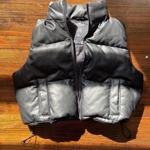 Hollister crop vegan leather puffer vest